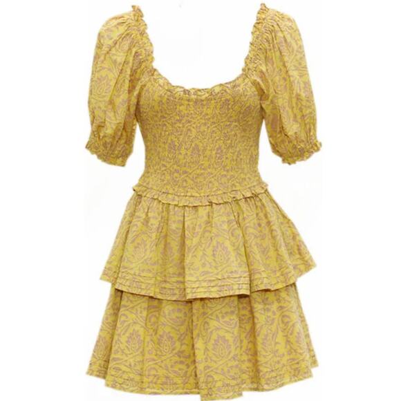 Cleobella Luna Mini Tiered Skirt Dress in Camellia Yellow Size Small - Picture 2 of 9